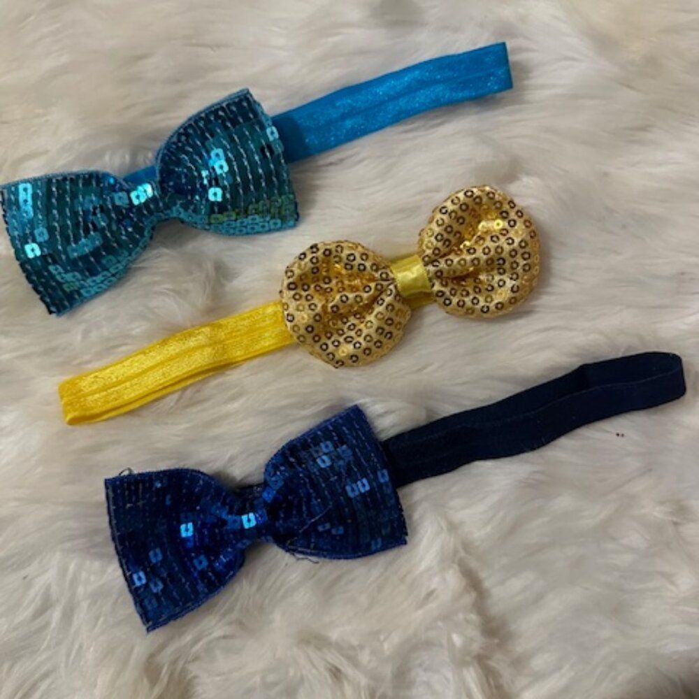 Bundle (3) of 4" Sequin Bow on a FOE elastic headband.HB8276  Handmade NWT